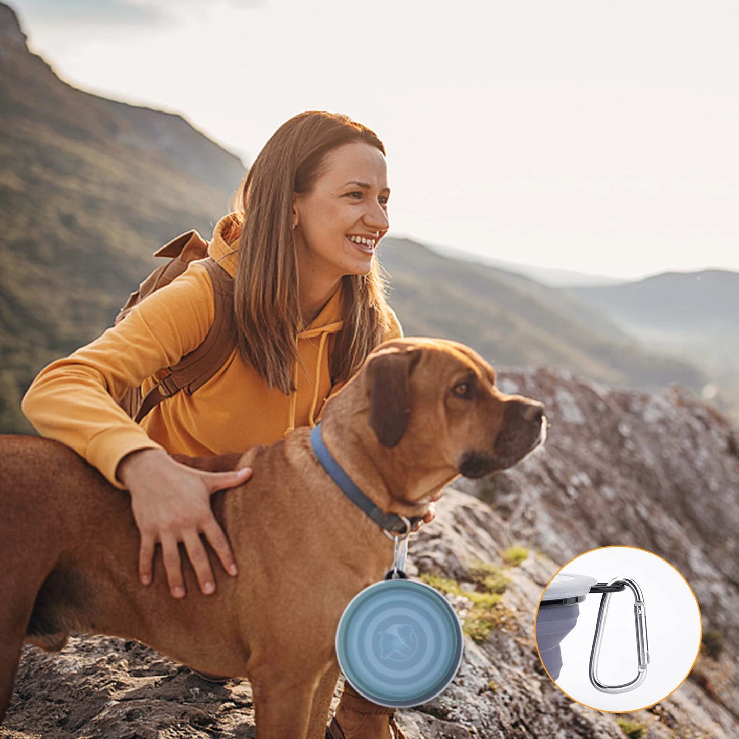 Collapsible Pet Silicone Dog Food Water Bowl With Bowl Lip Pet Outdoor Travel Portable Puppy Dishes with Carabiner Pet Supplies