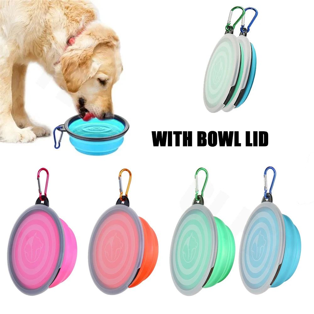 Collapsible Pet Silicone Dog Food Water Bowl With Bowl Lip Pet Outdoor Travel Portable Puppy Dishes with Carabiner Pet Supplies