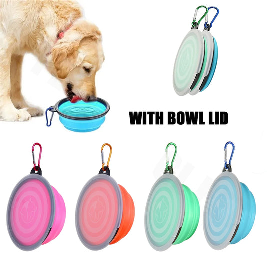 Collapsible Pet Silicone Dog Food Water Bowl With Bowl Lip Pet Outdoor Travel Portable Puppy Dishes with Carabiner Pet Supplies