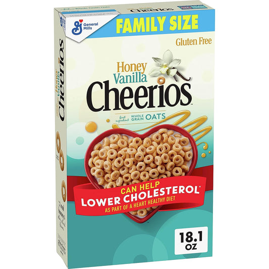 Cheerios Honey Vanilla Cheerios Heart Healthy Cereal, Gluten Free Cereal with Whole Grain Oats, Family Size, 18.1 OZ