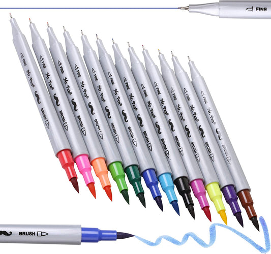 - Dual Tip Brush Pens, 12 Colors, Brush Pens, Brush Markers, Dual Brush Pens, Markers for Kids Adults Coloring, Art Markers for Adults, Dual Tip Markers.