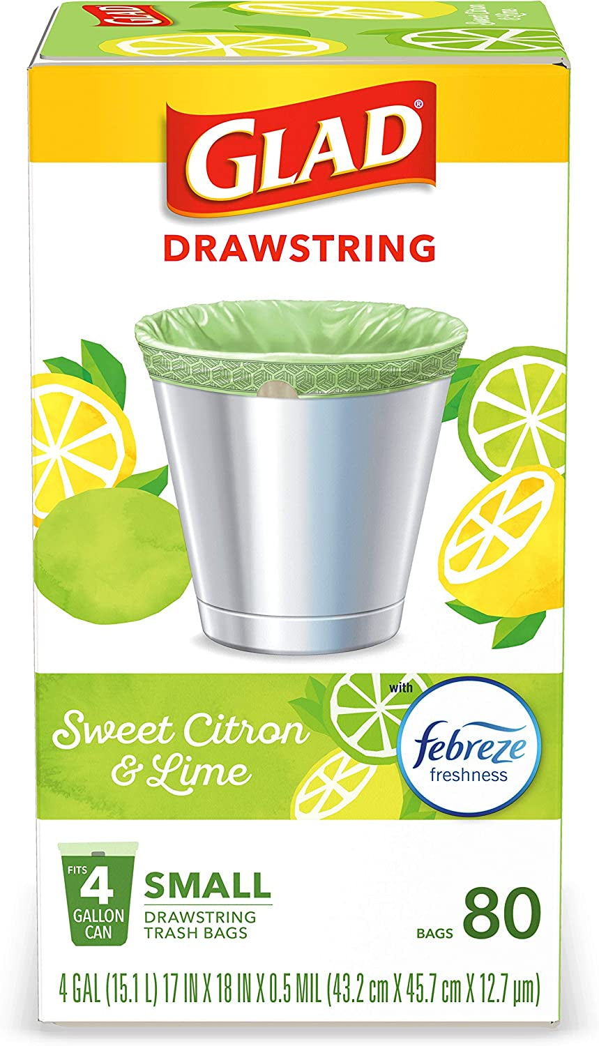 Odorshield Small Drawstring Trash Bags, Sweet Citron & Lime, 80 Count