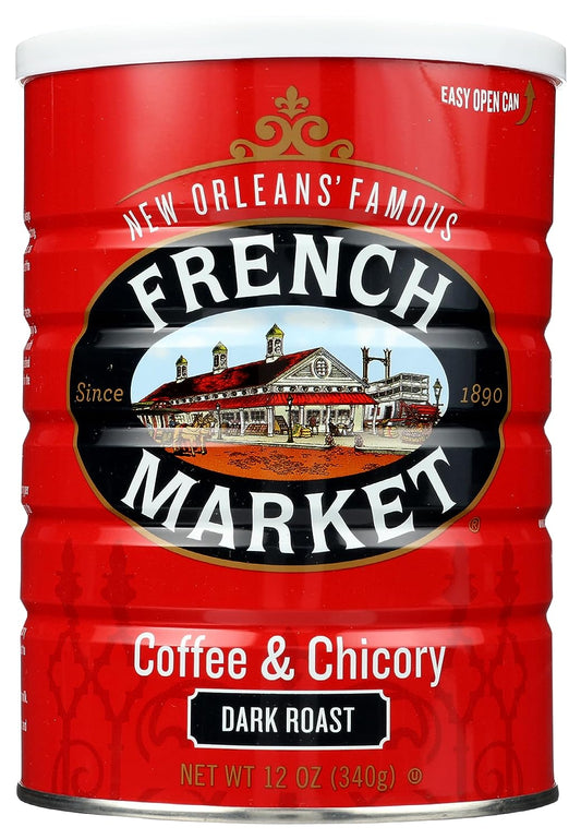 French Market Coffee, Coffee & Chicory, Dark Roast Ground Coffee, 12-Ounce Metal Can