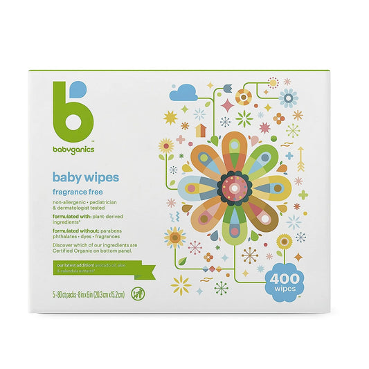 Baby Wipes,  Unscented Diaper Wipes , 400 Count, (5 Packs of 80), Non-Allergenic and Formulated with Plant Derived Ingredients