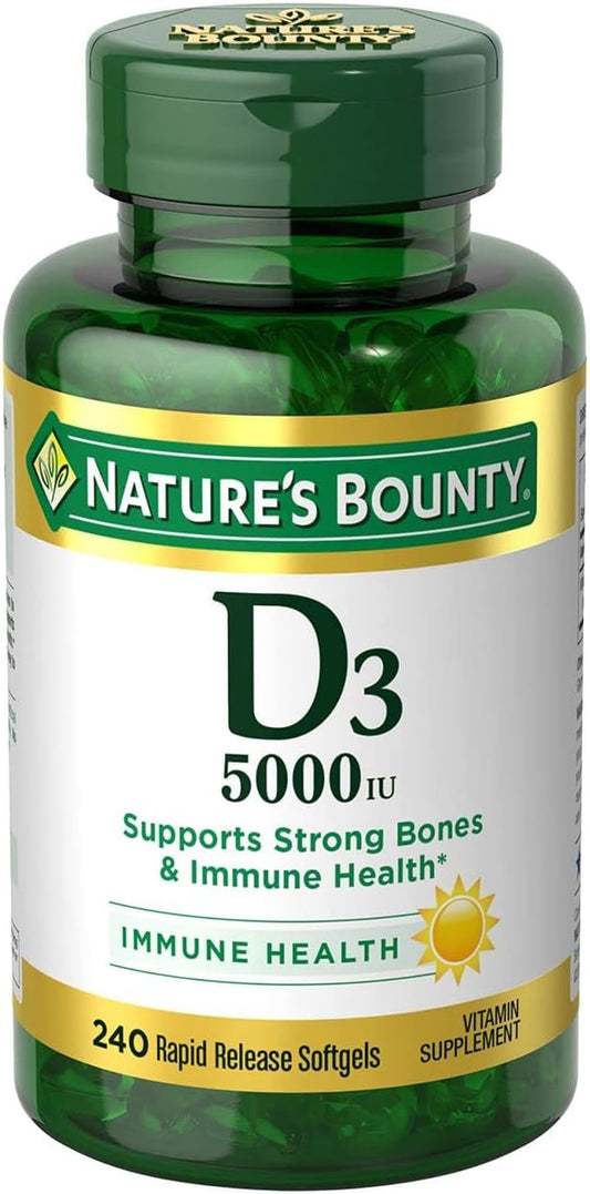 Nature'S Bounty Vitamin D3, Immune Support, 125 Mcg (5000Iu), Rapid Release Softgels, 240 Ct