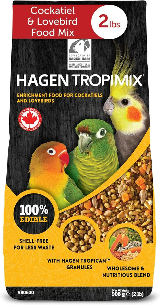 Hari Hagen Tropimix Enrichment Food for Cockatiels & Lovebirds, 2 Lb. - HARI Parrot Food with Seeds, Fruit, Nuts, Vegetables, Grains, and Legumes