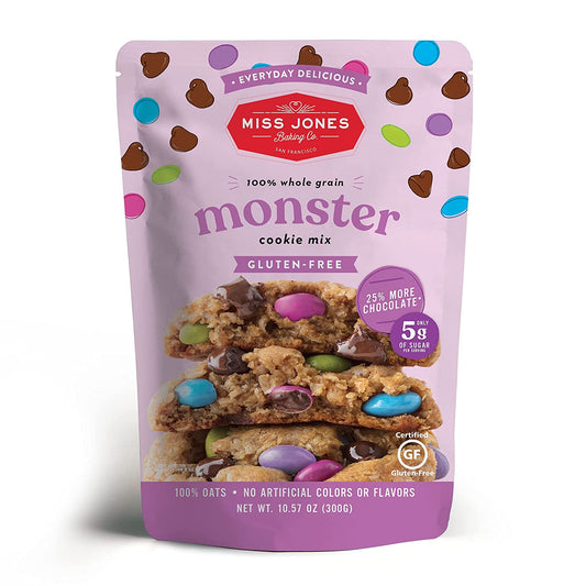 Miss Jones Baking Monster Cookie Mix - Gluten Free, 25% More Chocolate, 50% Lower Sugar, Lactation Cookie, Naturally Sweetened Desserts & Treats (Pack of 1)