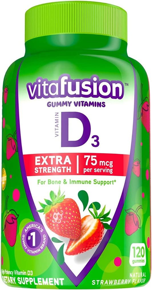 Vitafusion Extra Strength Vitamin D3 Gummy, Strawberry Flavored Bone and Immune System Support (1) 120 Count