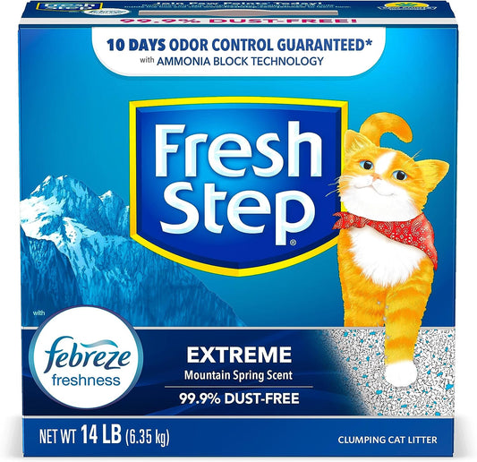 Clumping Cat Litter, Extreme Odor Control, Mountain Spring Scent with Febreze, 14 Lbs