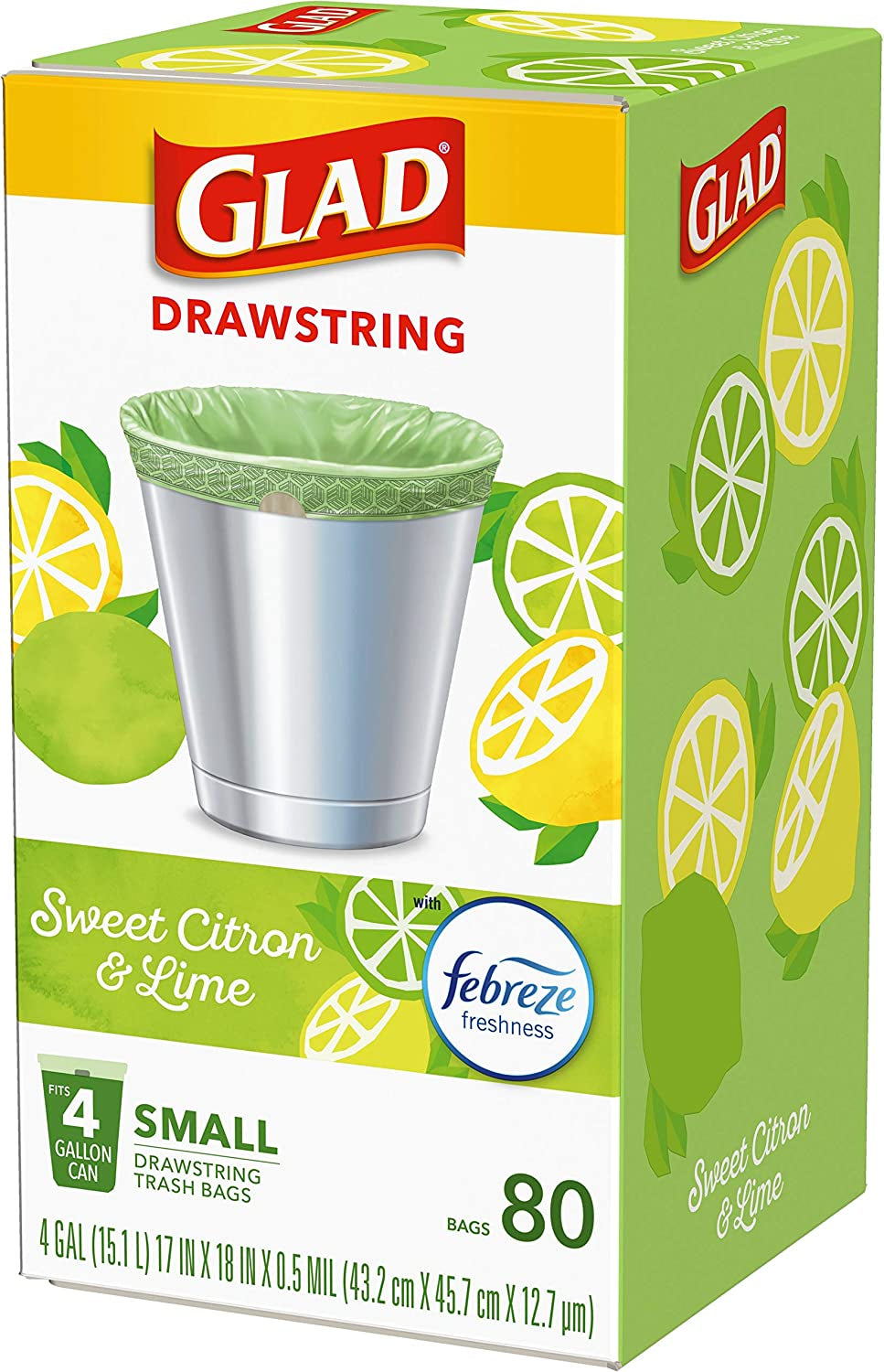 Odorshield Small Drawstring Trash Bags, Sweet Citron & Lime, 80 Count