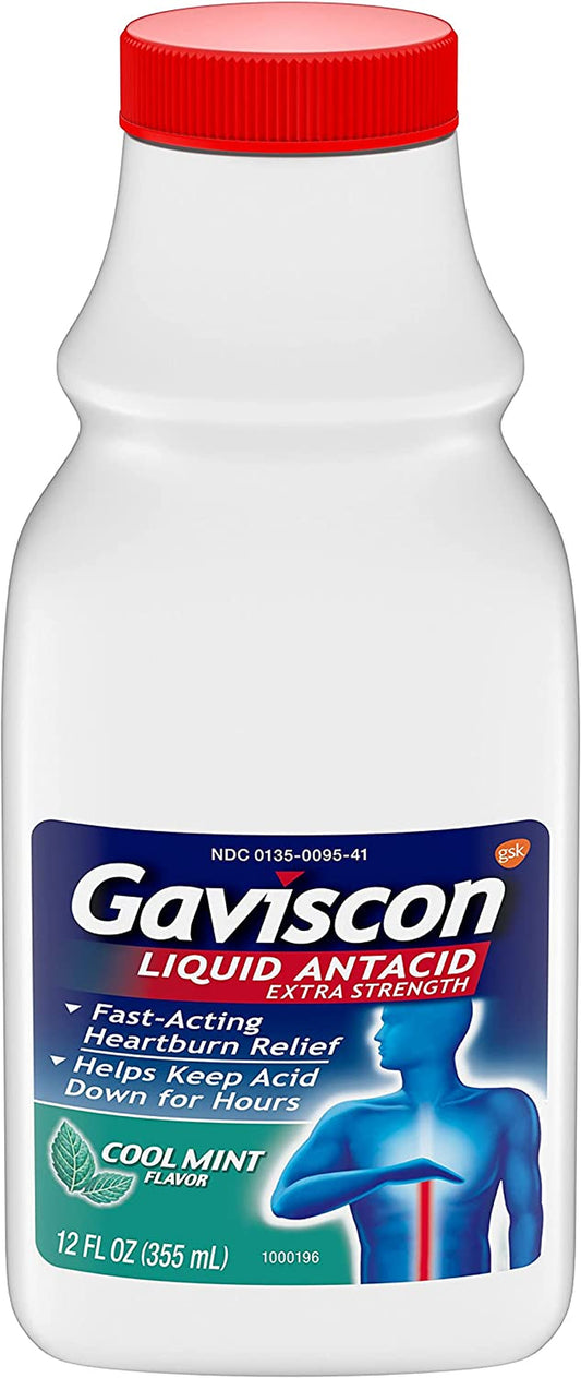 Gaviscon Extra Strength Cool Mint Liquid Antacid for Fast-Acting Heartburn Relief, 12 Ounces