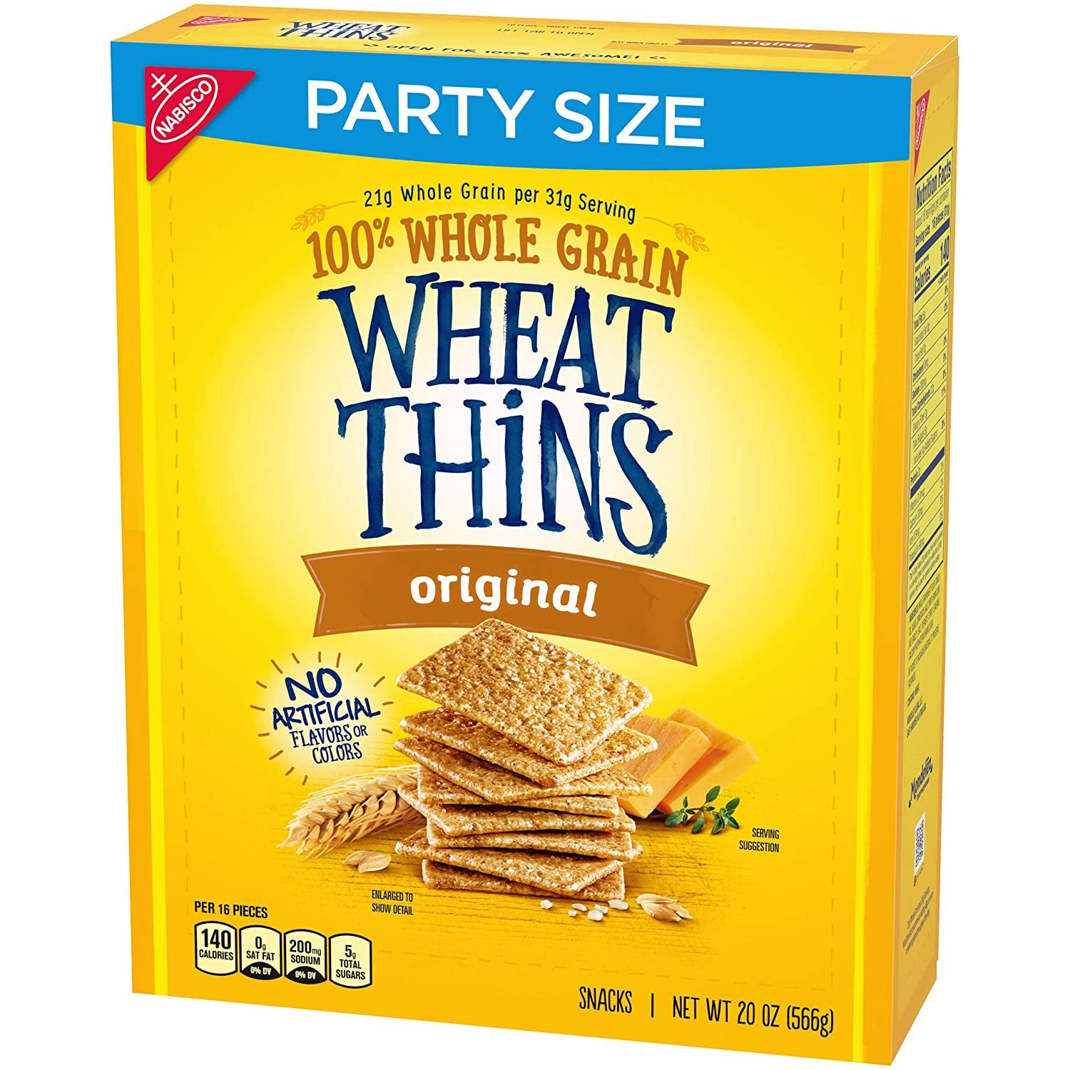 Wheat Thins Original Whole Grain Wheat Crackers, Party Size, 20 Oz Box