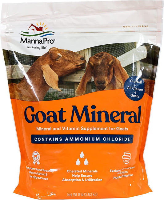 Manna Pro Goat Mineral Supplement - Made with Vitamins & Minerals to Support Growth & Development - Contains Ammonium Chloride - Microbial Blend for Digestion - 8 Lbs