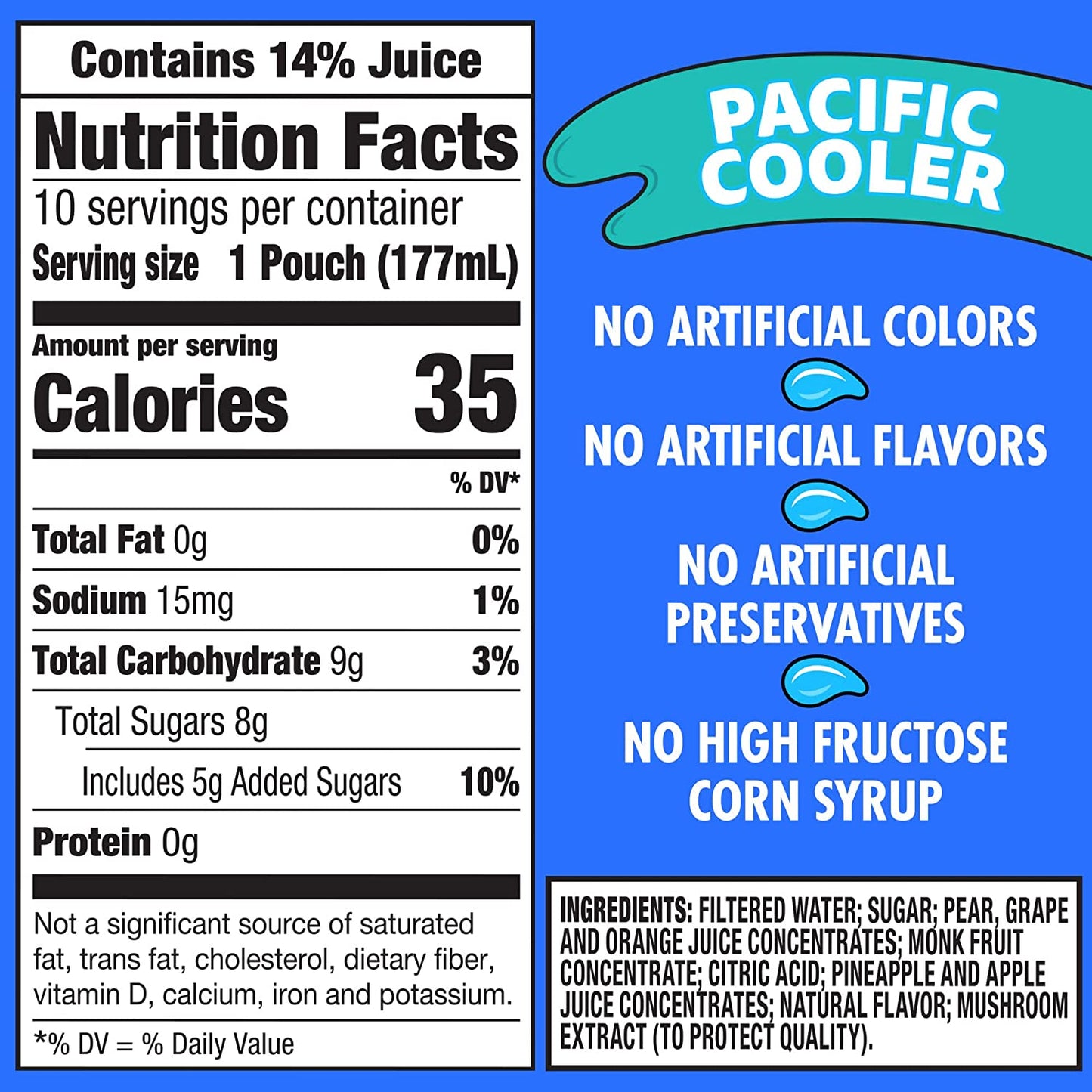 Capri Sun Pacific Cooler Mixed Fruit Naturally Flavored Kids Juice Drink Blend (10 Ct Box, 6 Fl Oz Pouches)
