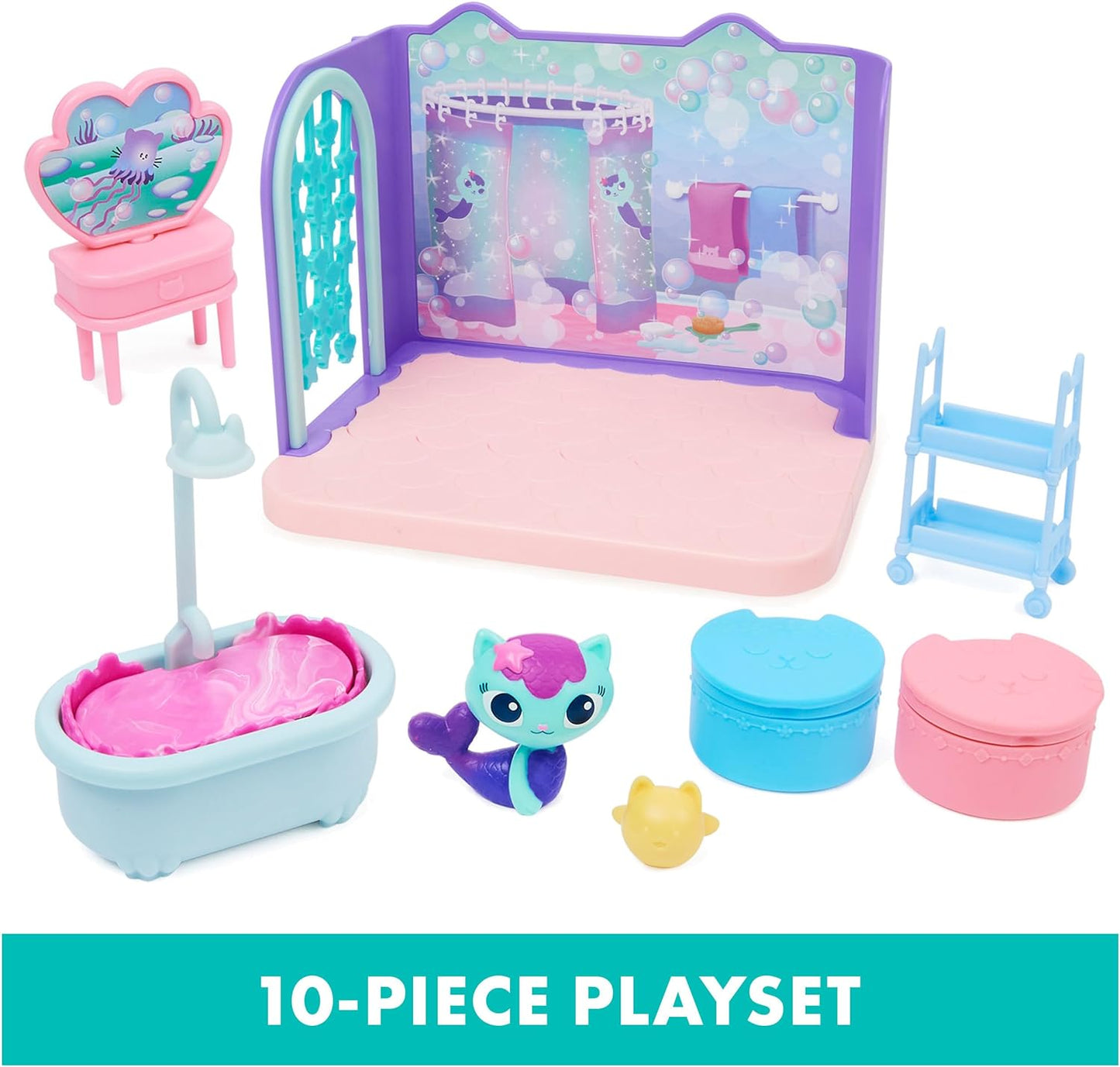 Gabby'S Dollhouse, Primp and Pamper Bathroom with Mercat Figure, 3 Accessories, 3 Furniture and 2 Deliveries, Kids Toys for Ages 3 and Up