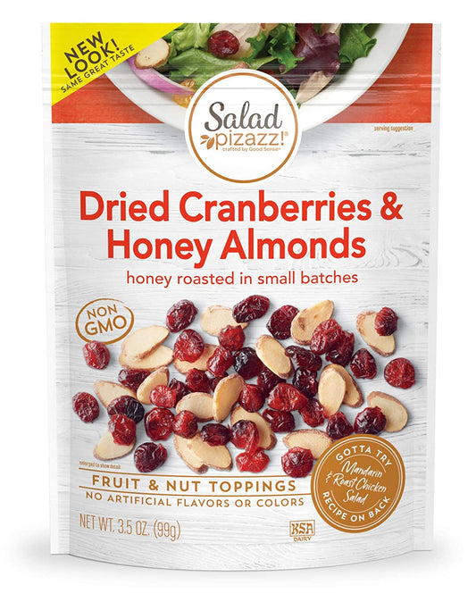 Salad Pizazz! Almond Toppings, Honey Roasted with Cranberries - Snack Mix and Salad Topping - 3.5 Ounce (3.5 OZ) Resealable Bag(Package May Vary)