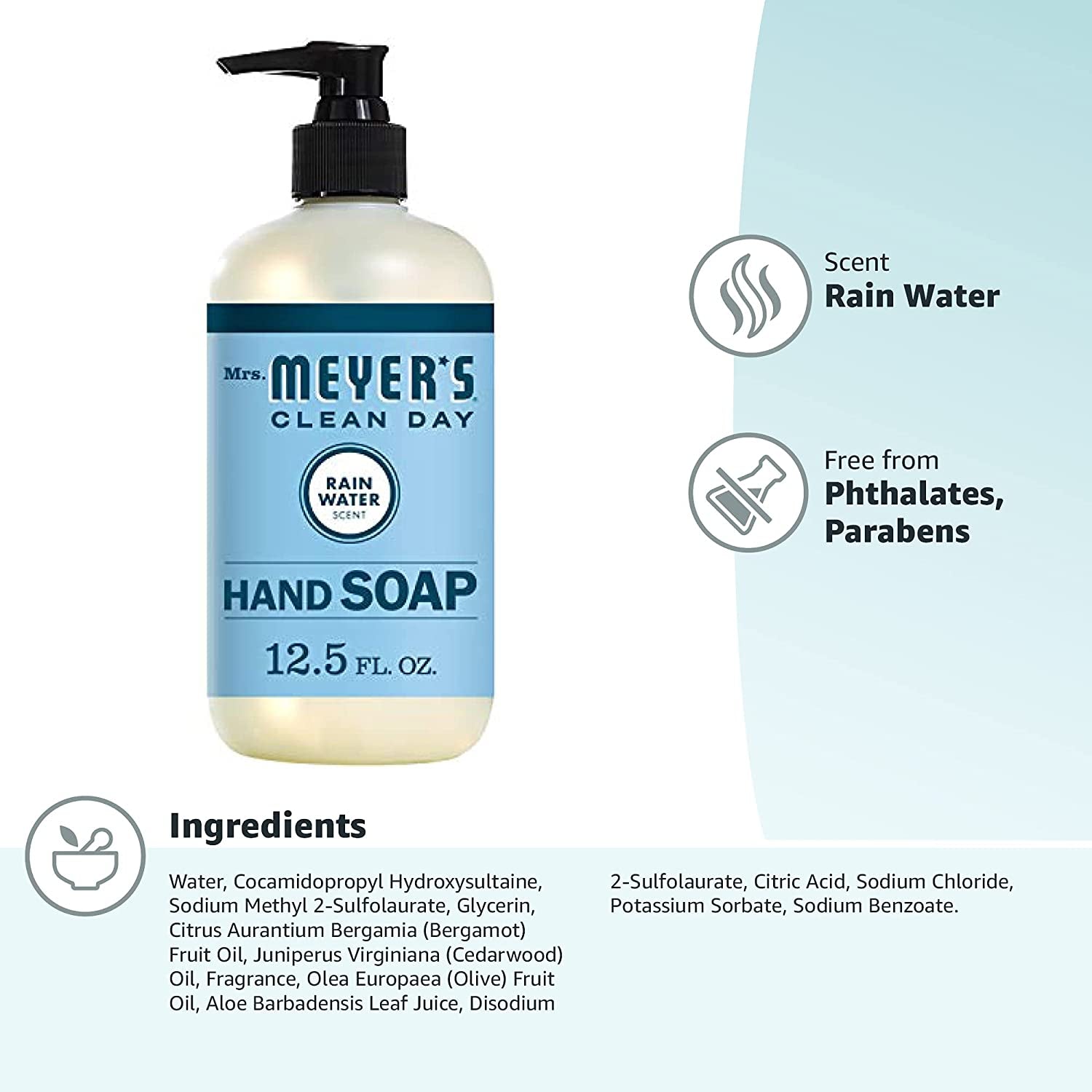 Mrs. Meyer'S Hand Soap, Made with Essential Oils, Biodegradable Formula, Rain Water, 12.5 Fl. Oz