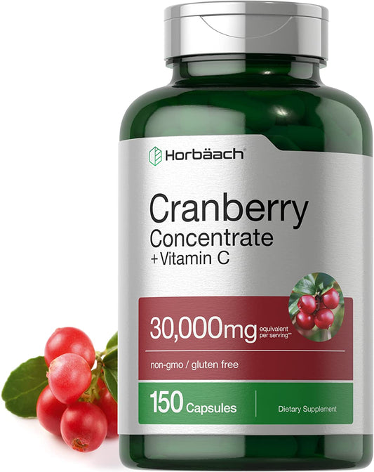 Cranberry Concentrate Extract + Vitamin C | 30,000Mg | 150 Capsules | Triple Strength Ultimate Potency Formula | Non-Gmo and Gluten Free Cranberry Pills Supplement | by