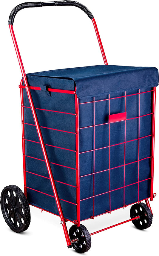 Shopping Cart Liner, 18" X 15" X 24", Square Bottom Fits a Standard Shopping Cart, Cover & Adjustable Straps for Easy and Secure Attachment, Made from Waterproof Material, Navy Blue