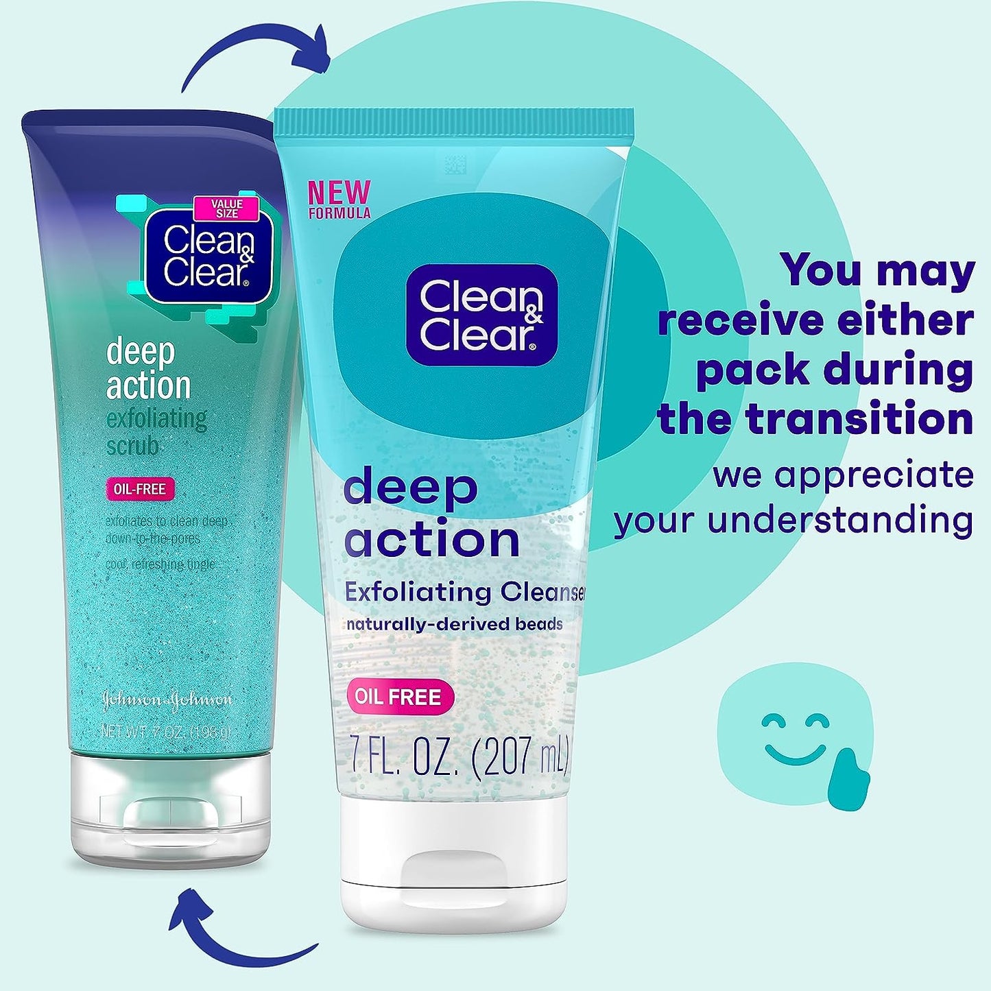 Clean & Clear Oil-Free Deep Action Exfoliating Facial Scrub, Cooling Daily Face Wash with Exfoliating Beads for Smooth Skin, Cleanses Deep down to the Pores to Remove Dirt, Oil & Makeup, 7 Oz
