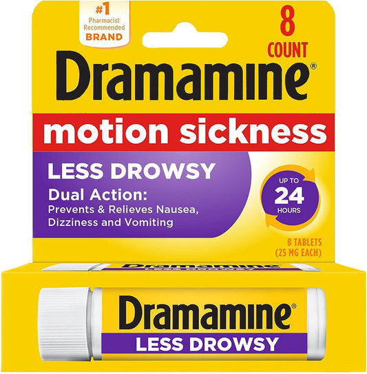 Dramamine All Day Less Drowsy Motion Sickness Relief | 8 Tablets Included
