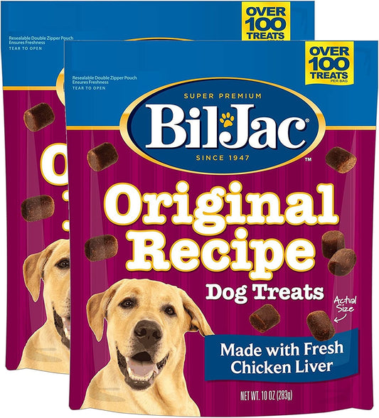 Bil-Jac Dog Treats - Original Recipe Chicken Liver Soft Puppy Training Treat Rewards, 10Oz Resealable Double Zipper Pouch (2-Pack)