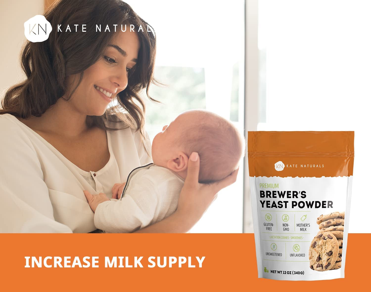 Brewers Yeast Powder for Lactation to Boost Mother'S Milk by Kate Naturals for Cookies. Gluten Free & Non-Gmo Lactation Supplement. Edible for Dogs & Ducks (12Oz)