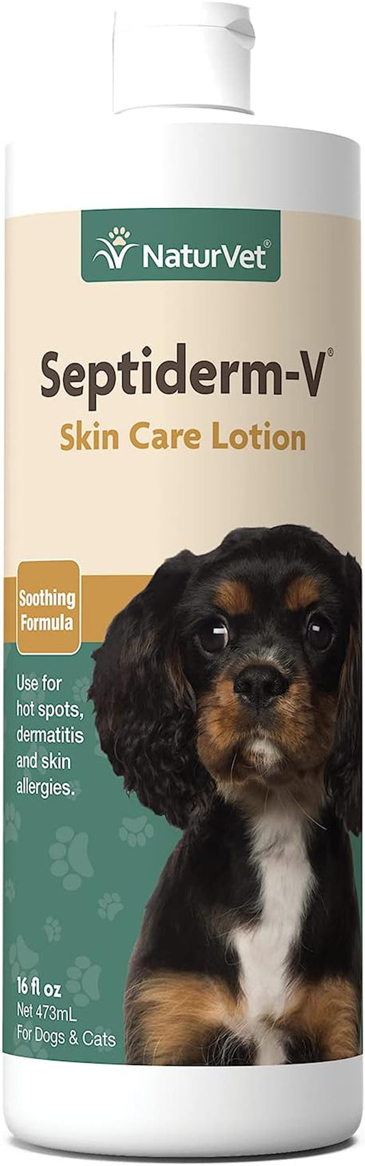 Naturvet Septiderm-V Skin Care Lotion for Dogs & Cats – Pet Health Supplement for Dermatitis, Dog Skin Allergies, Itching, Hot Spots, Cat Rashes – Pet Lotion, Grooming Aid – 16 Oz.