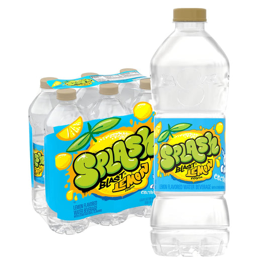 Splash Blast, Flavored Water Beverage, Lemon Flavor, 16.9 Fl Oz Plastic Bottles, 6 Pack