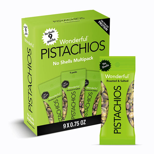 Wonderful Pistachios, No Shells, Roasted & Salted Nuts, 0.75Oz (Pack of 9)