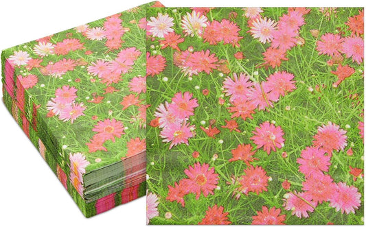 Pink Daisy Paper Napkins for Birthday Party Decorations (6.5 X 6.5 In, 100 Pack)