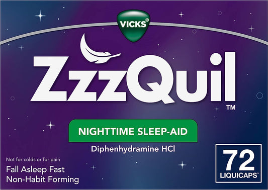 Zzzquil, Nighttime Sleep Aid Liquicaps, 25 Mg Diphenhydramine Hcl, No.1 Sleep-Aid Brand, Non-Habit Forming, Wake Refreshed, 72 Liquicaps