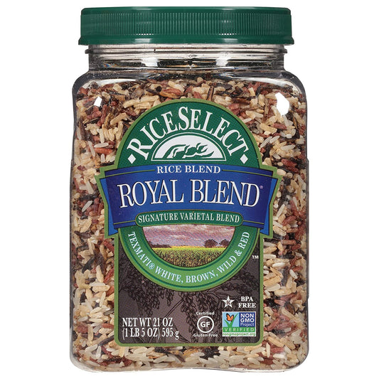 Royal Blend, Blend of Texmati White, Brown, Red, and Wild Rice, Premium Gluten Free Rice, Non-Gmo, 21 Ounce Jar