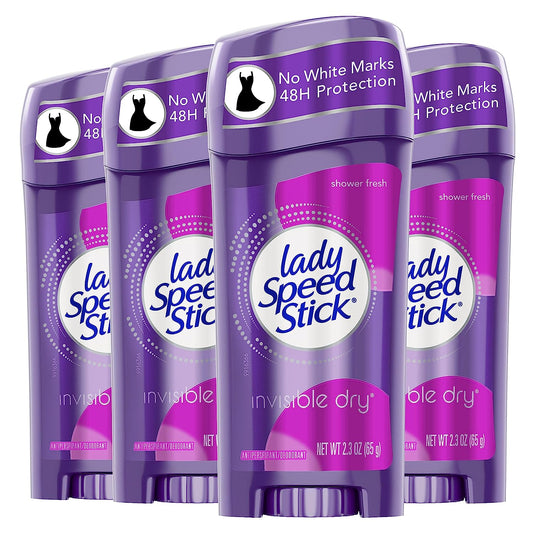 Lady Speed Stick Invisible Dry Antiperspirant Deodorant, Shower Fresh, 2.3Oz, 4 Pack