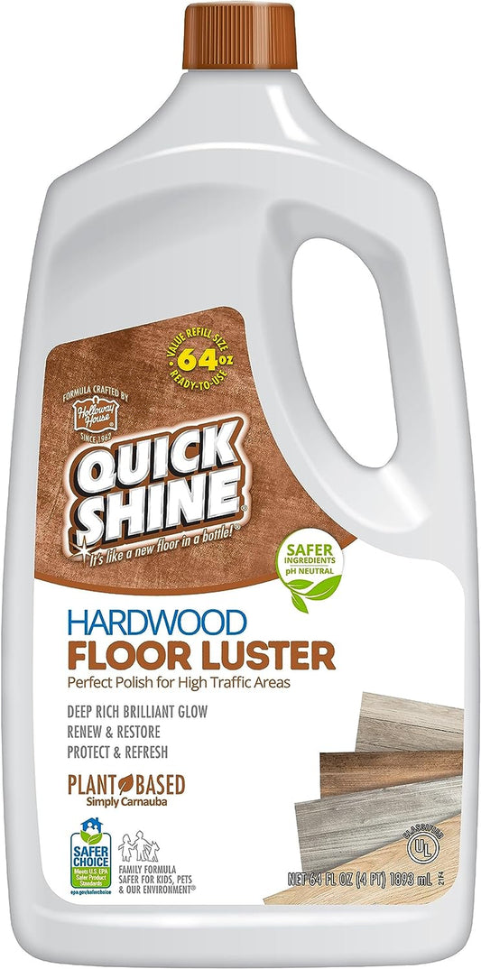 Quick Shine Hardwood Floor Luster 64Oz | Plant-Based Cleaner & Polish W Carnauba | Simply Squirt & Spread | Don'T Refinish It, Quick Shine It | Safer Choice Cleaner | Restore-Protect-Refresh