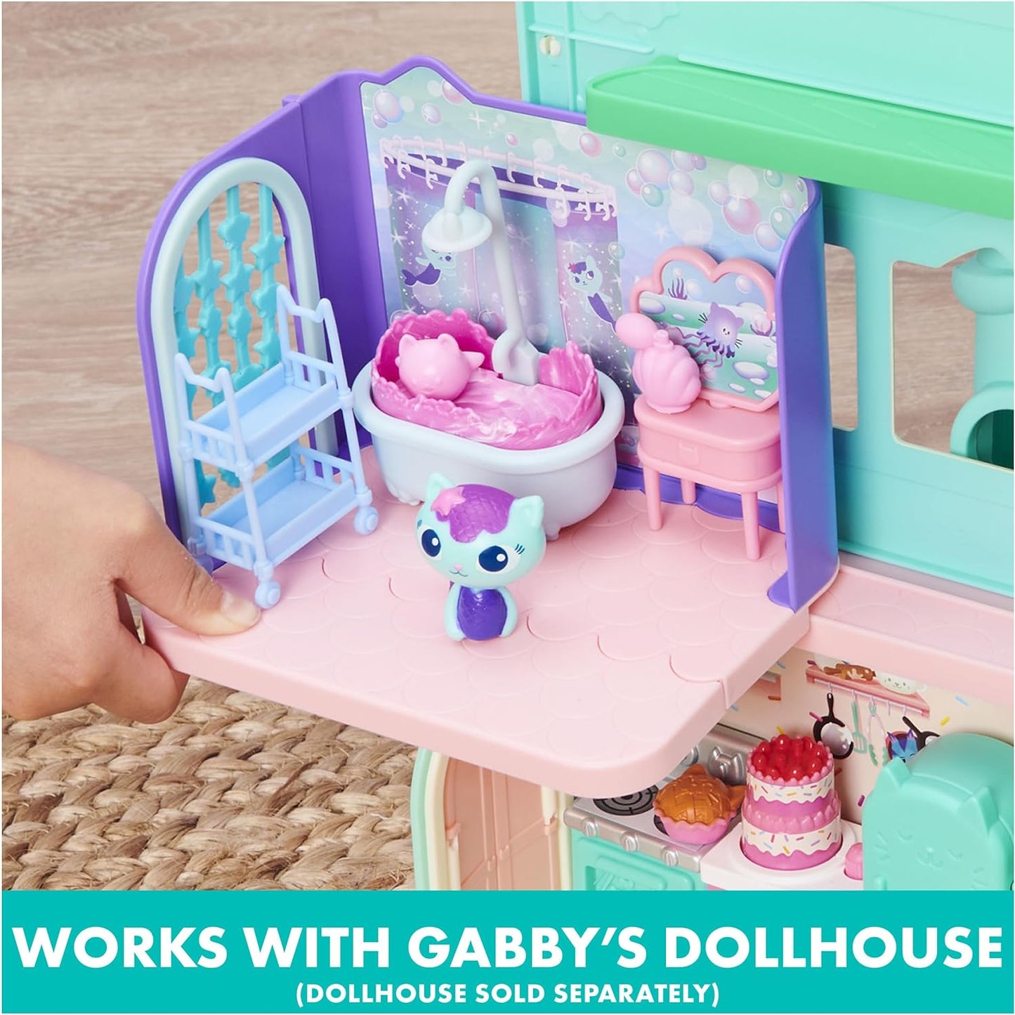 Gabby'S Dollhouse, Primp and Pamper Bathroom with Mercat Figure, 3 Accessories, 3 Furniture and 2 Deliveries, Kids Toys for Ages 3 and Up