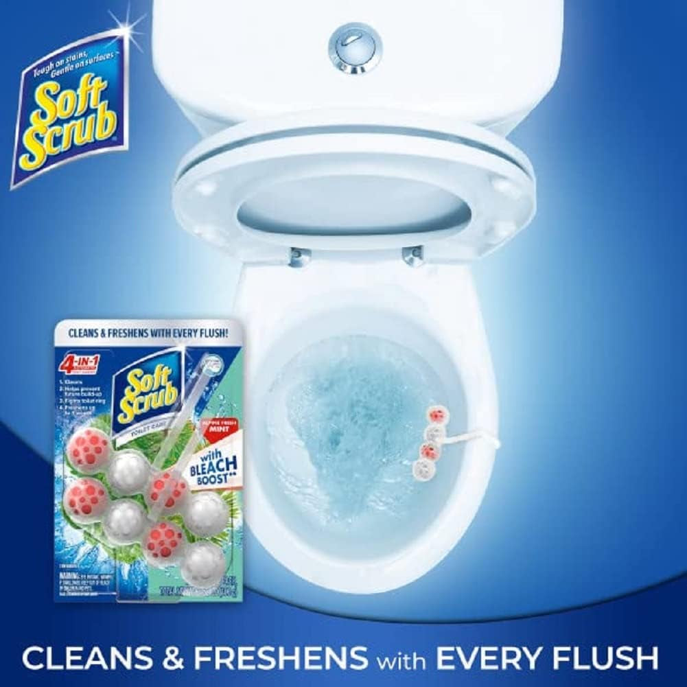 Soft Scrub 4-In-1 Rim Hanger Toilet Bowl Cleaner, Alpine Fresh Mint with Bleach, 6 Count
