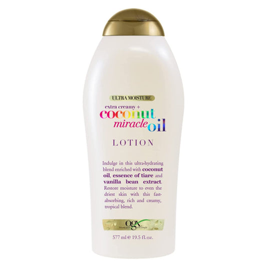 Extra Creamy + Coconut Miracle Oil Ultra Moisture Body Lotion with Vanilla Bean, Fast-Absorbing Body Lotion for All Skin Types, Paraben-Free and Sulfated-Surfactants Free, 19.5 Fl Oz