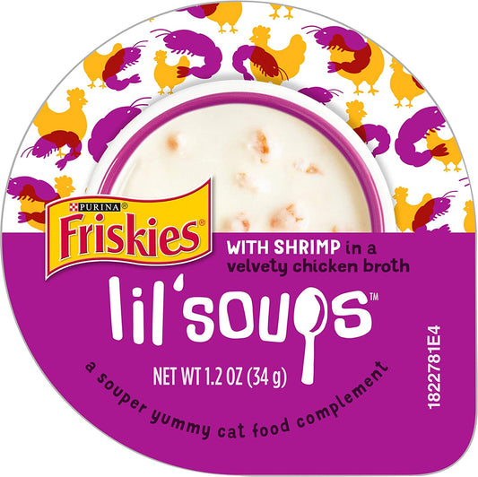 Purina Friskies Natural, Grain Free Wet Cat Food Lickable Cat Treats, Lil' Soups with Shrimp in Chicken Broth - (8) 1.2 Oz. Cups
