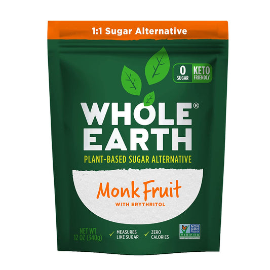 WHOLE EARTH Monk Fruit Sweetener with Erythritol, Plant-Based Sugar Alternative, 12 Ounce Pouch