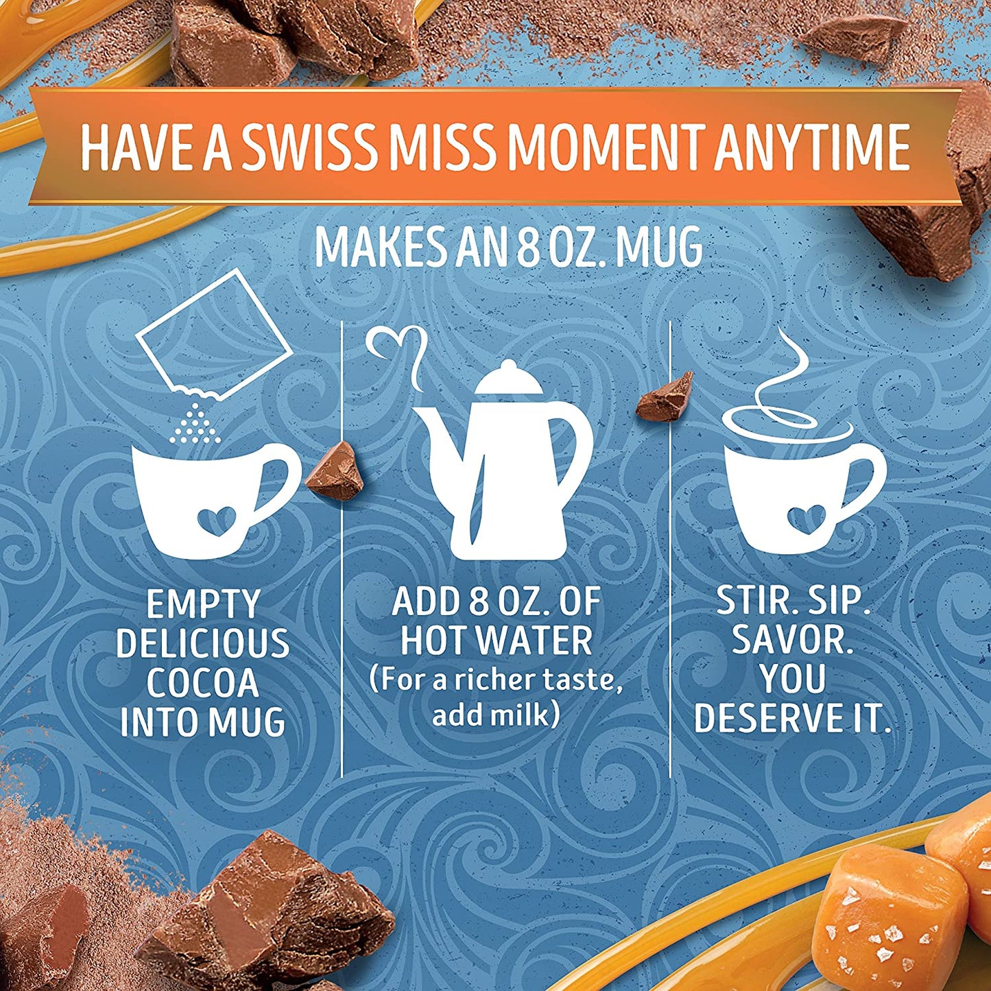 Swiss Miss Salted Caramel Flavored Hot Cocoa Mix, 1.38 Oz 8 Ct
