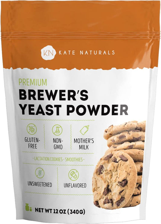 Brewers Yeast Powder for Lactation to Boost Mother'S Milk by Kate Naturals for Cookies. Gluten Free & Non-Gmo Lactation Supplement. Edible for Dogs & Ducks (12Oz)
