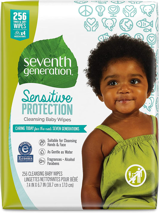 Seventh Generation Baby Wipes Refill with Tape Seal Sensitive Protection Unscented Baby Wipes 256 Count