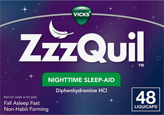 Zzzquil, Nighttime Sleep Aid Liquicaps, 25 Mg Diphenhydramine Hcl, No.1 Sleep-Aid Brand, Non-Habit Forming, Fall Asleep Fast, 48 Count