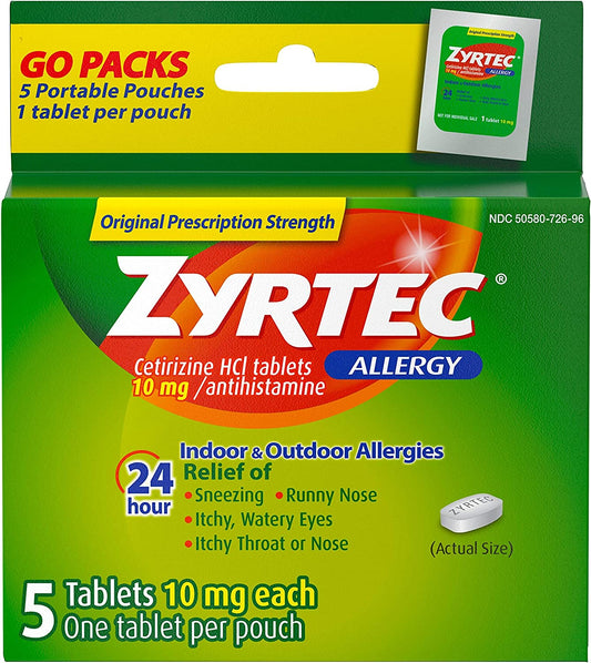 Zyrtec 24 Hour Allergy Relief Tablets, 10 Mg Antihistamine with Cetirizine Hcl, 5 Ct