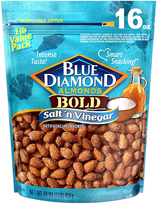 Blue Diamond Almonds Salt N' Vinegar Flavored Snack Nuts, 16 Oz Resealable Bag (Pack of 1)