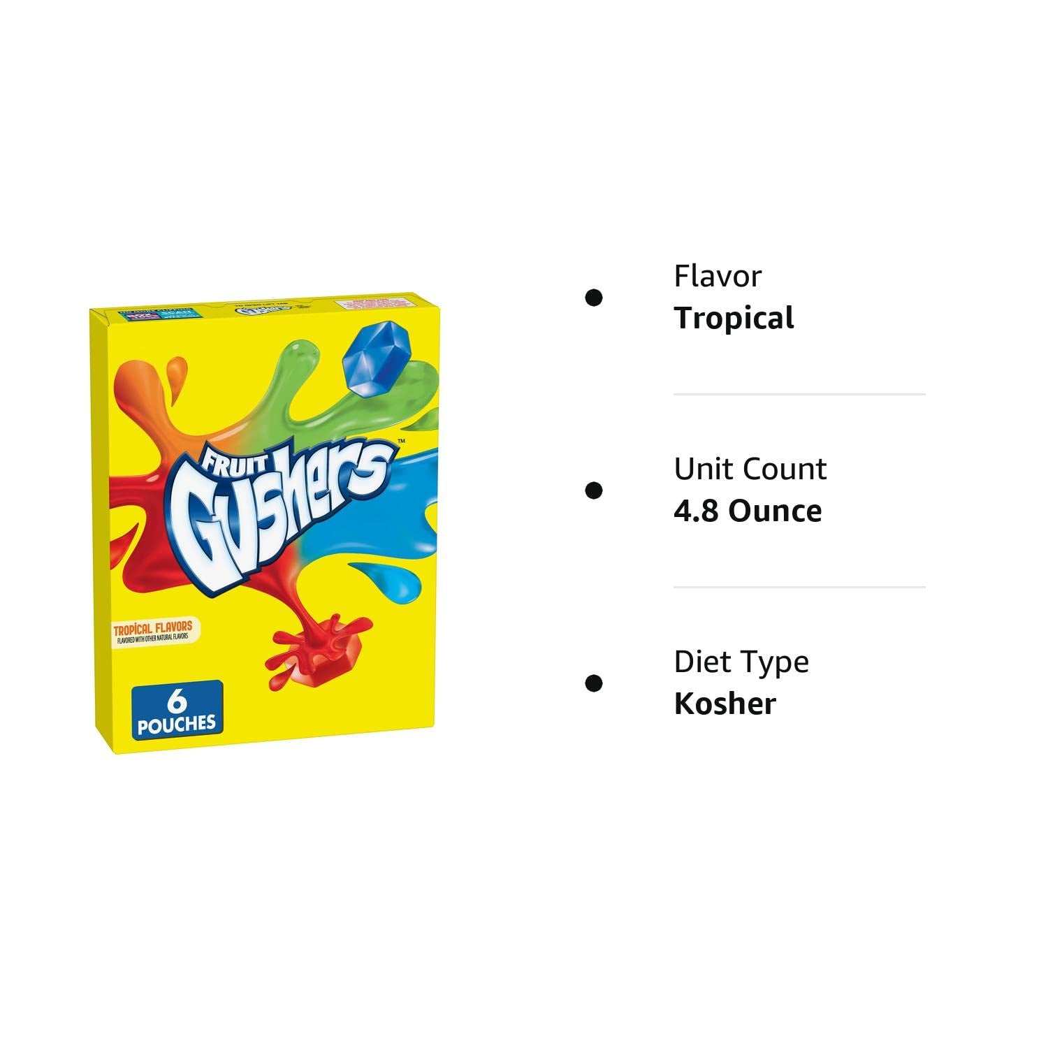 Gushers Fruit Flavored Snacks, Tropical, Gluten Free, 0.8 Oz, 6 Ct