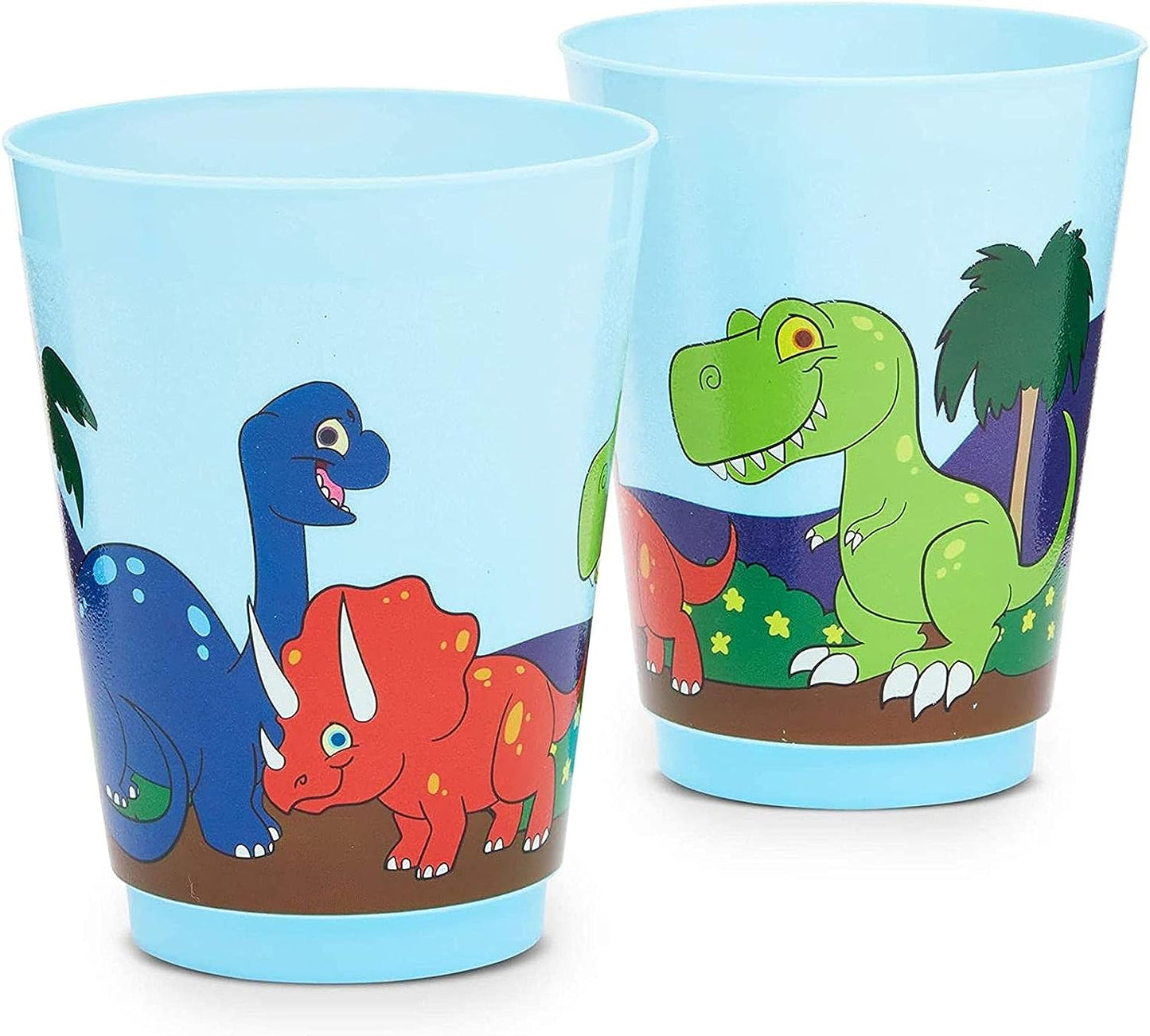 BLUE PANDA Dinosaur Reusable Plastic Party Cups – Pack of 16 – Blue