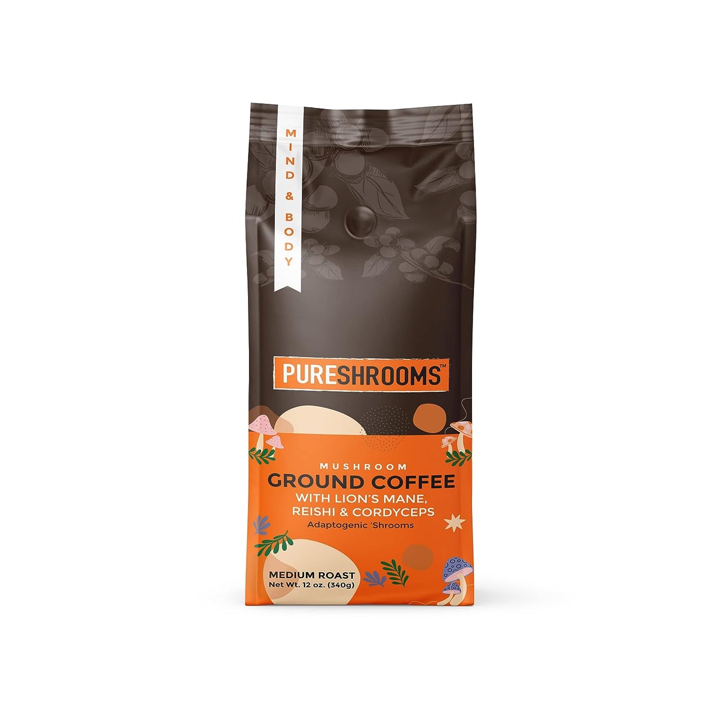 Pureshrooms Premium Fresh Mushroom Ground Coffee - Mind & Body 