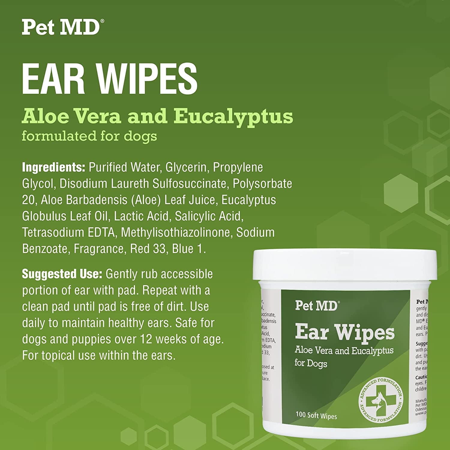 Pet MD - Dog Ear Cleaner Wipes - Otic Cleanser for Dogs to Stop Ear Itching, and Infections with Aloe and Eucalyptus - 100 Count